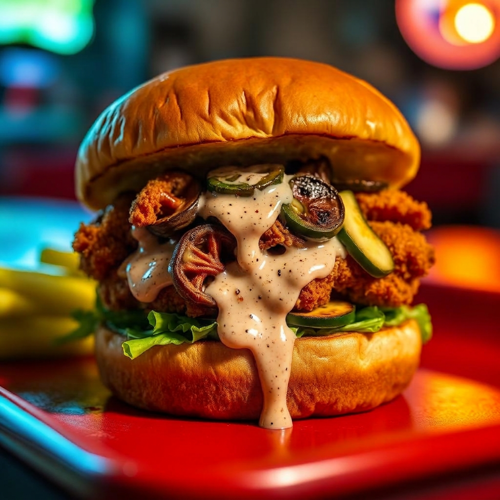 CHICKEN MUSH burger from Suns Out Buns Out in Austin, TX